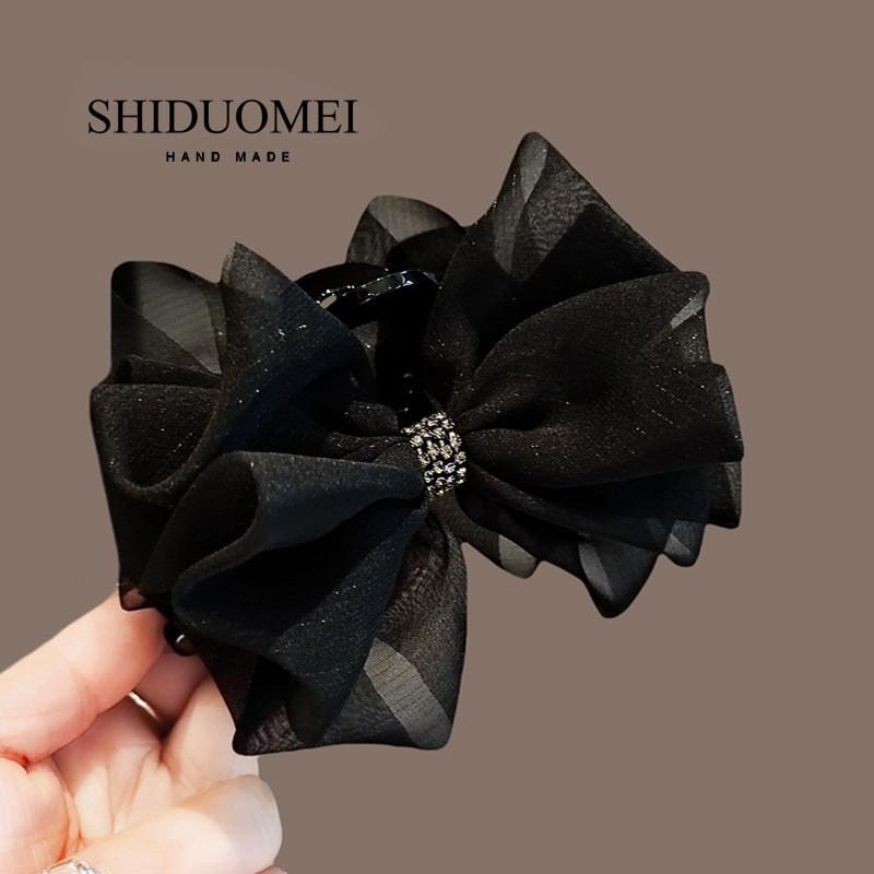 Super Fairy Net Fabric Bow Hair Clip With Water Diamond Clasp For Womens Fashion Styling