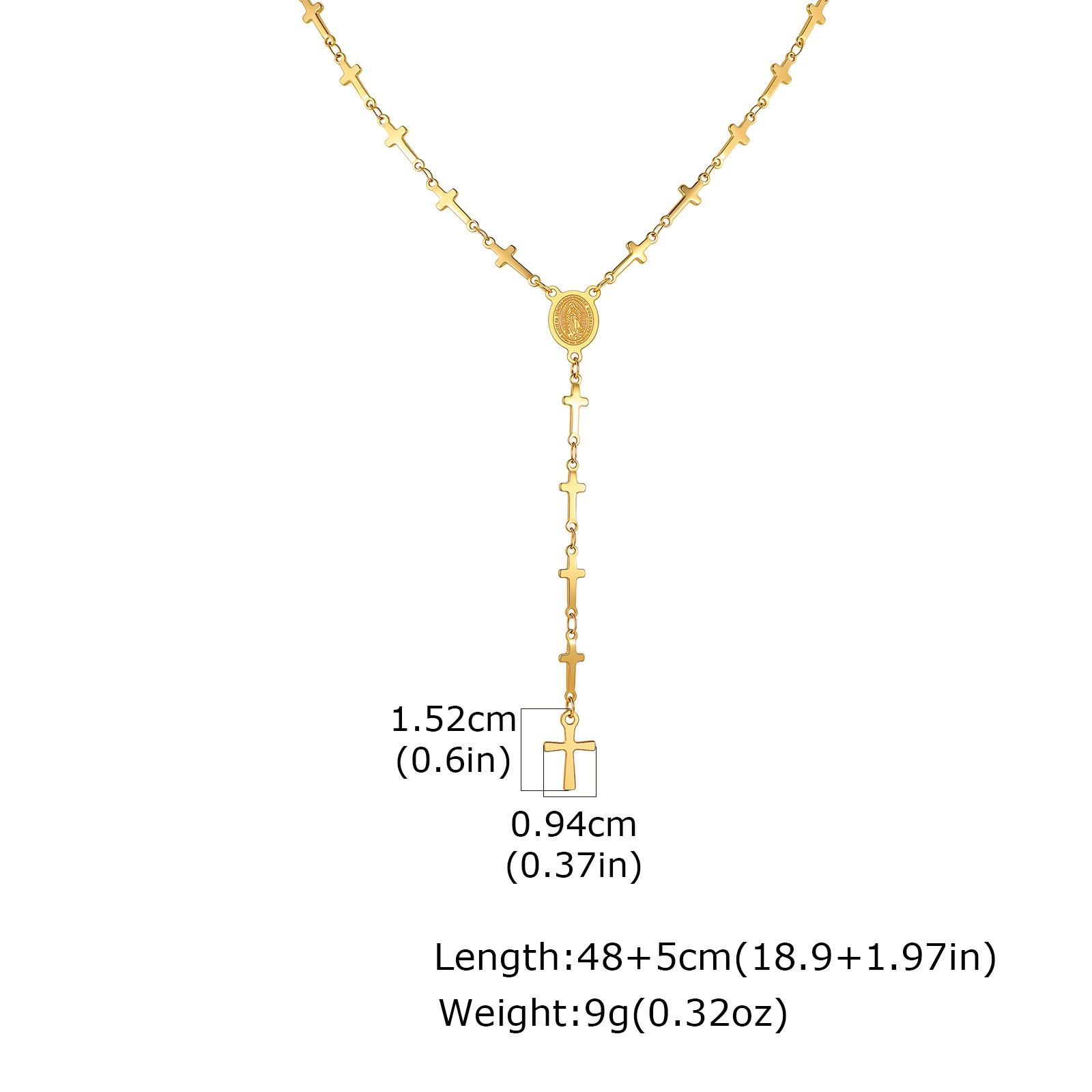 Y-shaped Rosary Necklace, Stainless Steel Cross Chain, Our Lady of Guadalupe Pendant, Dainty Lariat Religious Jewelry