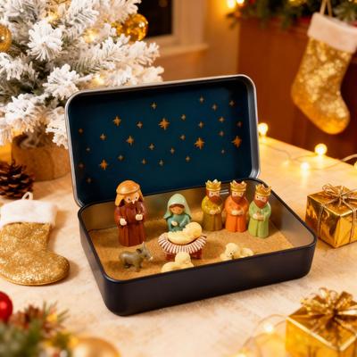 Nativity Set In A Tin Box Pocket Size Jesus Birth Decoration Christmas Nativity Display Decor for Home Office Bedroom Entrance