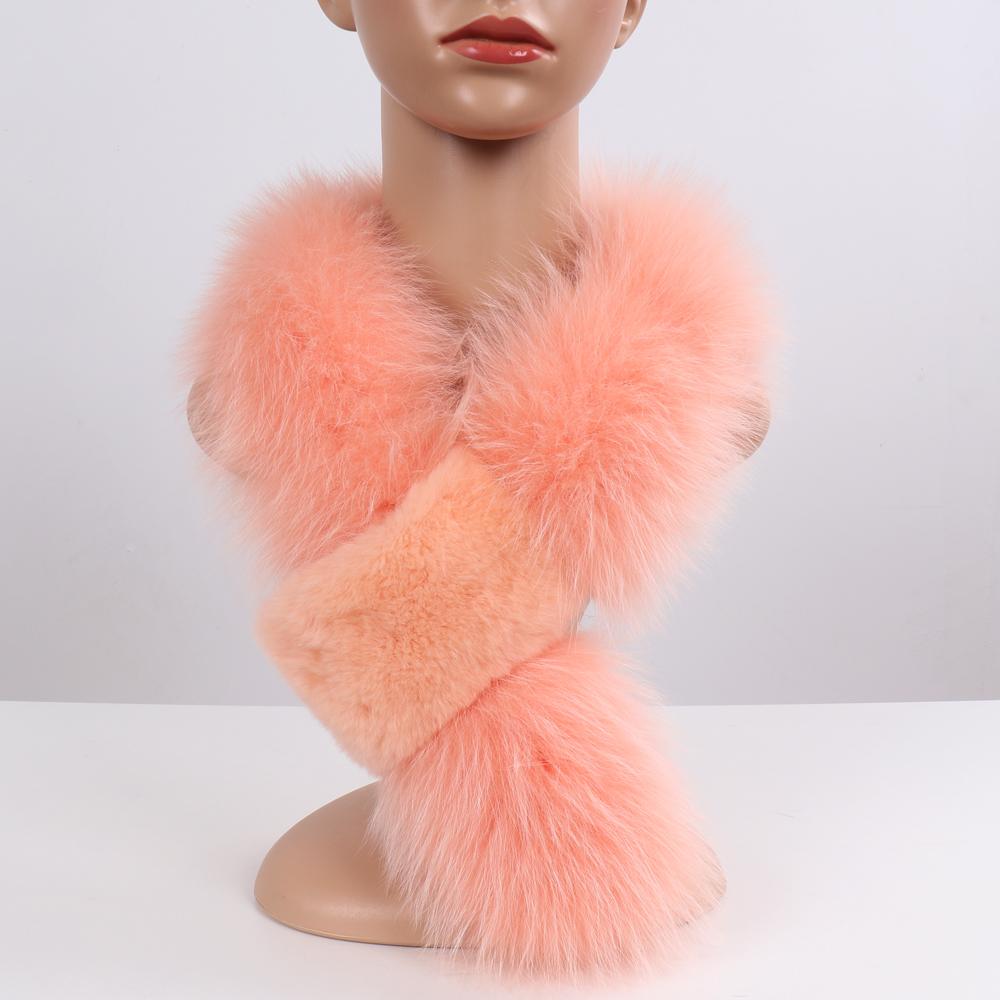 New Winter Lady Natural Real Fox Fur scarves Women Warm Fluffy Luxury Genuine Fox Fur Mufflers With Rex Rabbit Fur Scarf