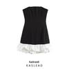 Spring 2025 Women's European-American Style Black & White Strapless Slimming Dress