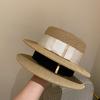 Women's summer beach straw hat beach shade sun protection color blocked flat top sun hat British versatile top hat