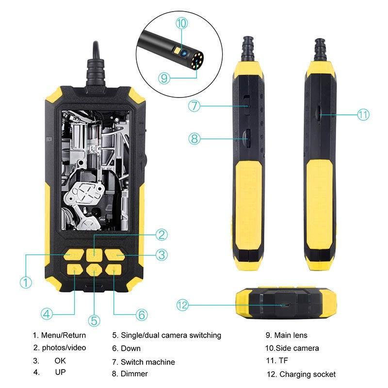 4.5 inch 2.0 MP IP68 Sewer Pipe Drain Inspection Camera IPS Screen Dual Lens Industrial Endoscope Bore Scope Snake Camera