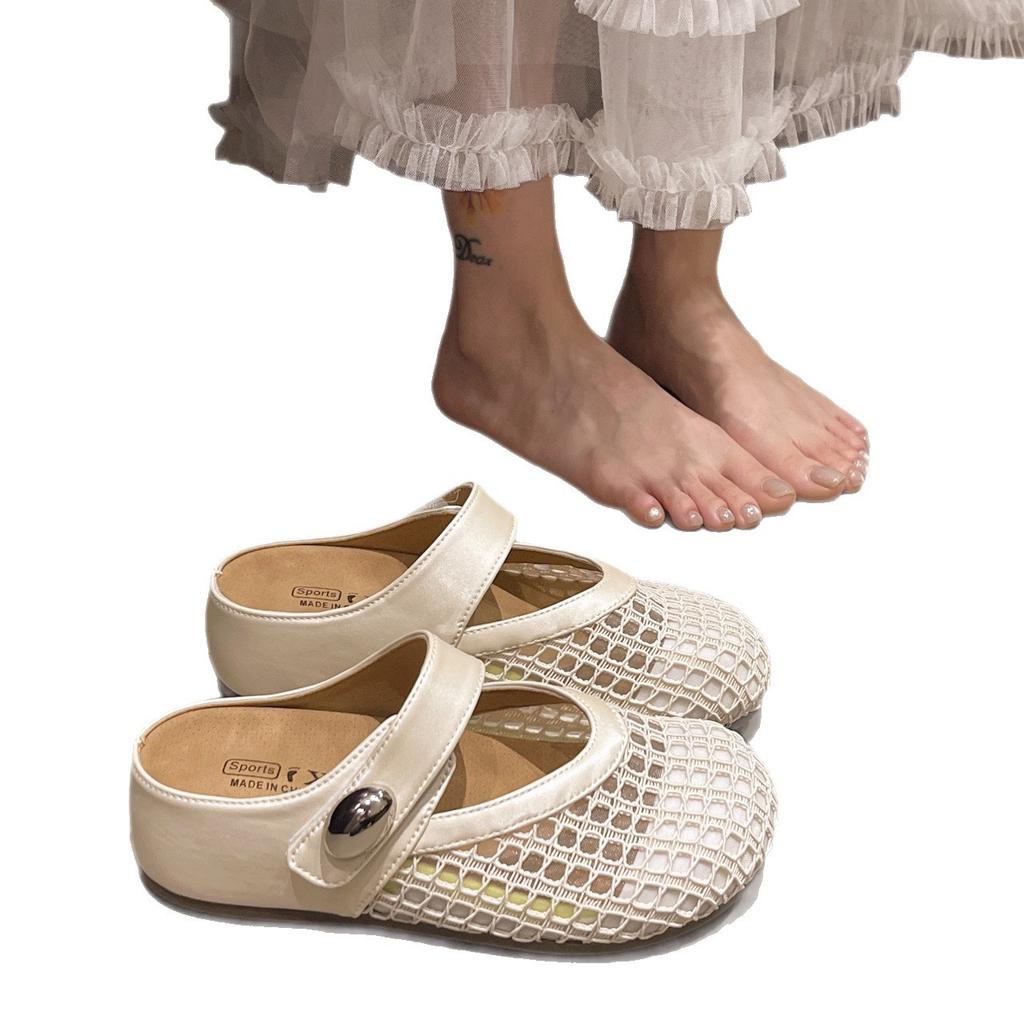 Thick-bottomed Bag Head Hollow Half Slippers Women's 2025 New Summer Outer Wear Versatile Breathable Mesh Casual Cool Slippers