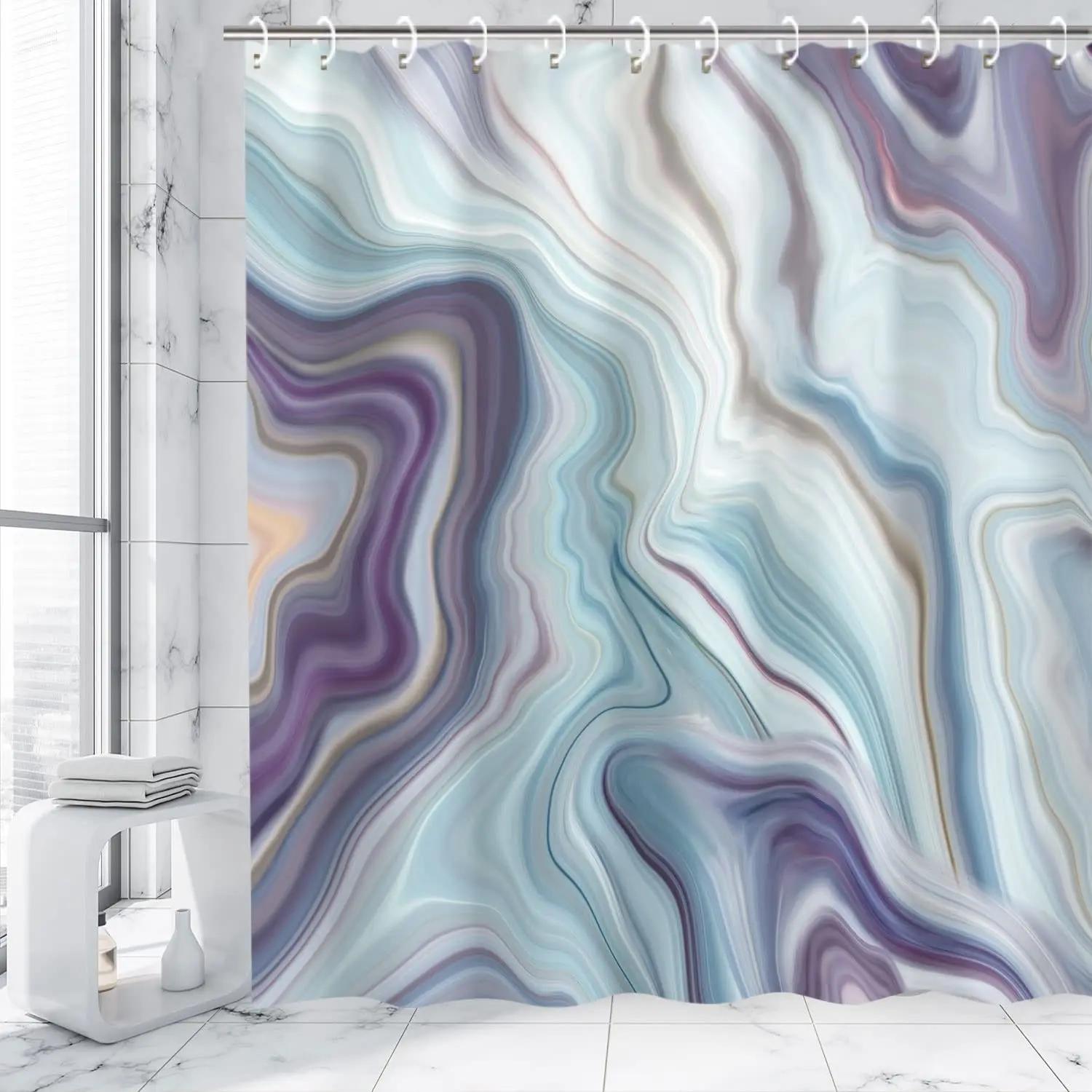 

Watercolor Ombre Marble Printed Bathroom Shower Curtain Waterproof Polyester Fabric Home Decoration Bathtub Screen With Hooks W60H190(CM)-1 Pcs