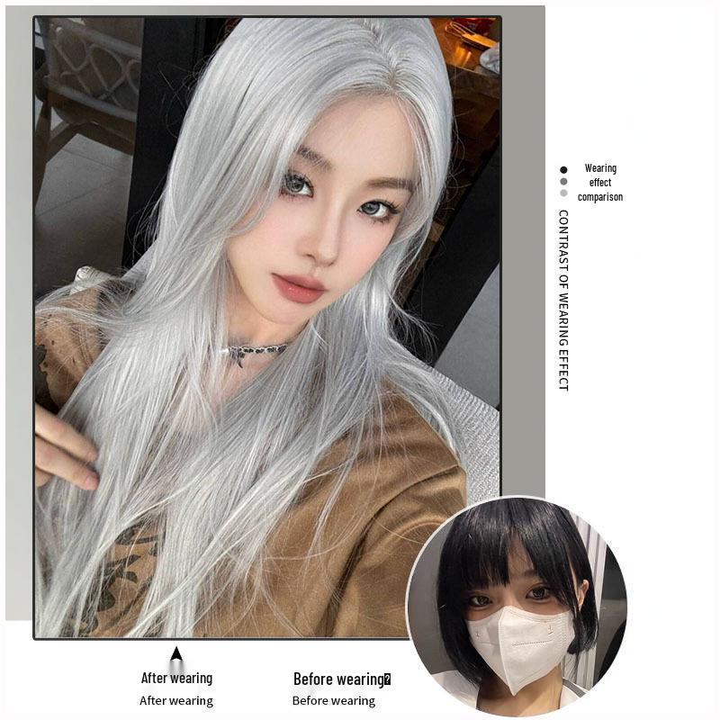 Silberweißes langes Haarteil mit vollständigem Pony