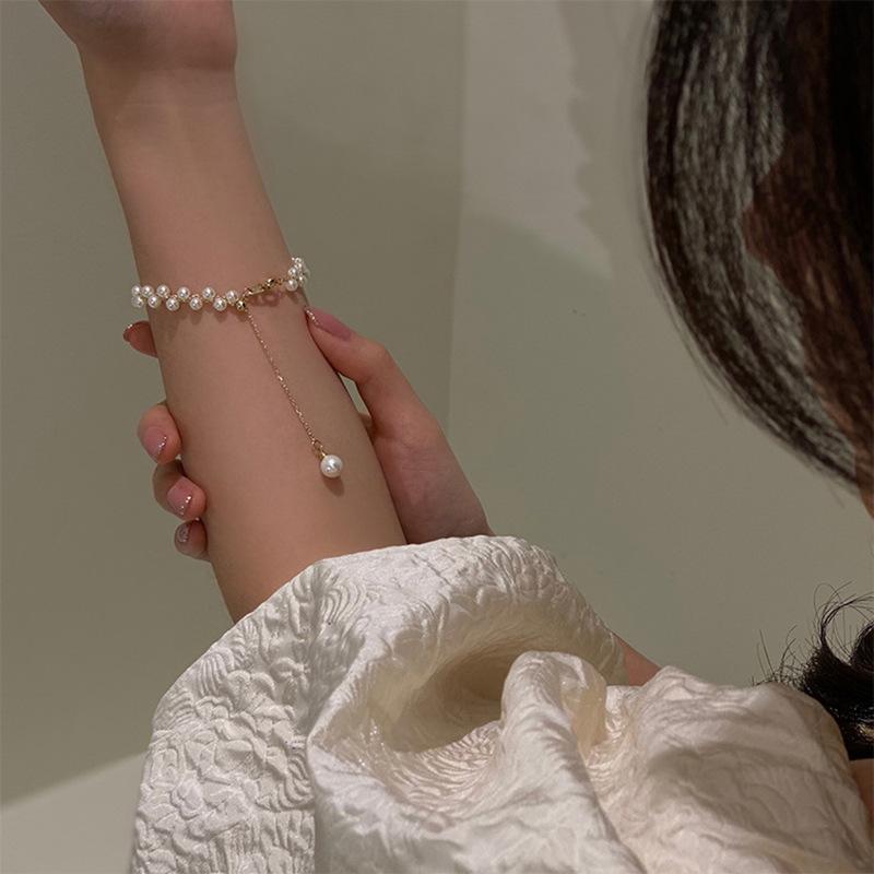 Irregular Geometric Double-row Pearl Bracelet Light Luxury High-end French Fashion Exquisite Bracelet Temperament Jewelry