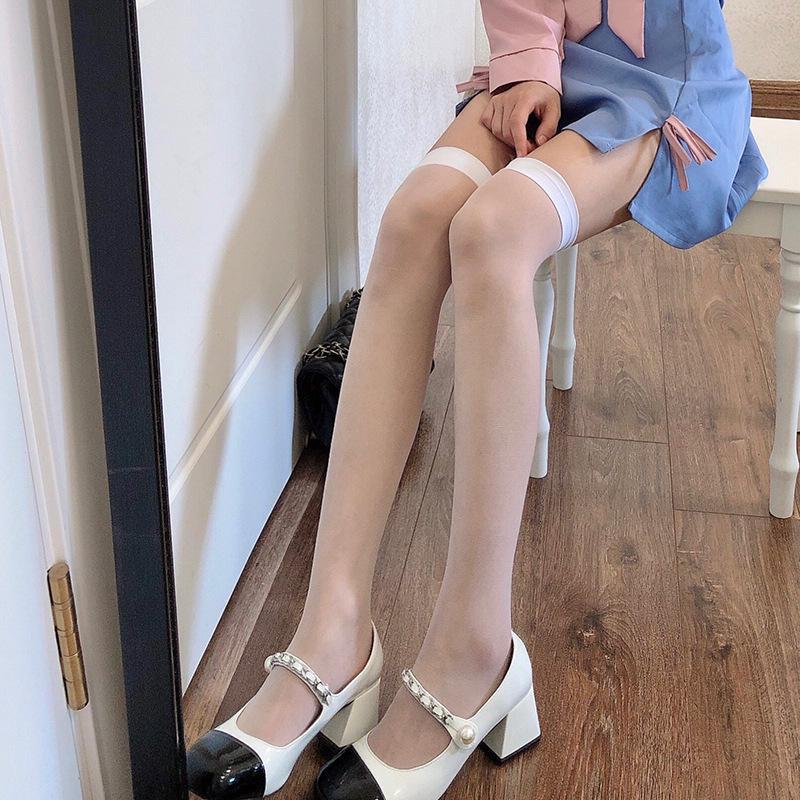 Black Lace Bow Garter Stockings - Over-the-Knee Fishnet for Women