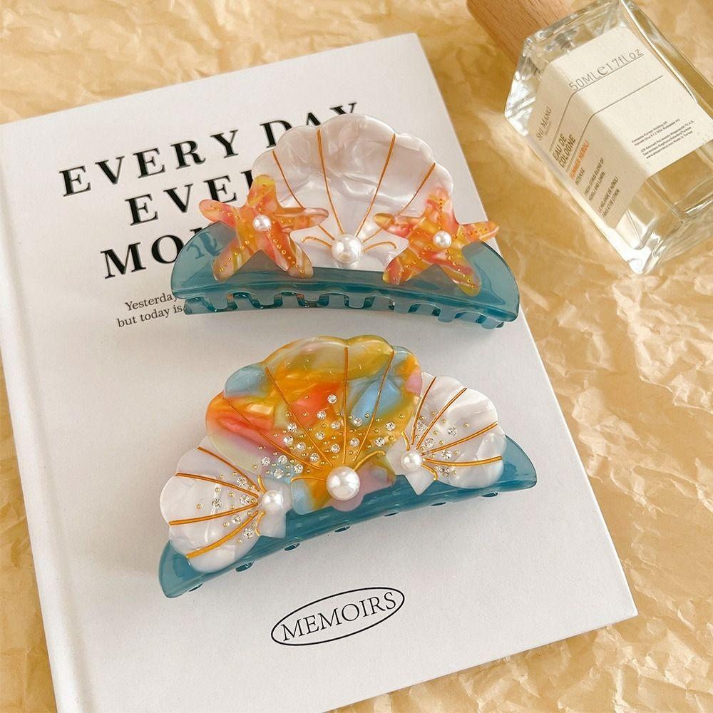 Elegant Shell Hair Claw Korean Style Geometry Shark Clip Hairpin Ocean Series Hair Claw  Girls