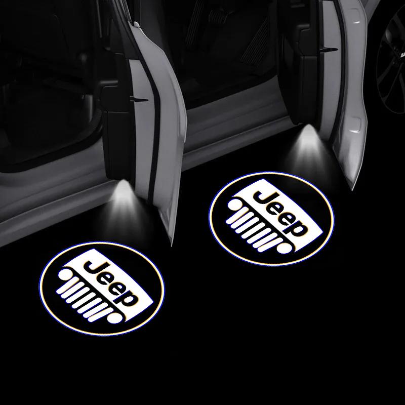 Car Door Projector Lamps Auto Logo Lights For Jeep Grand Cherokee Wrangler JK Gladiator Compass Renegade Wagoneer Avenger Recon AJP1