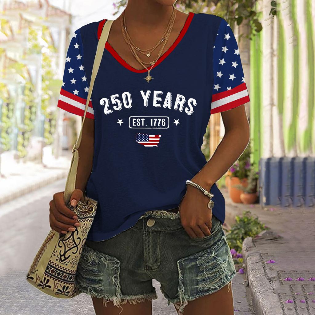 Women's Casual Printed Round Neck Pullover Short Sleeve Top