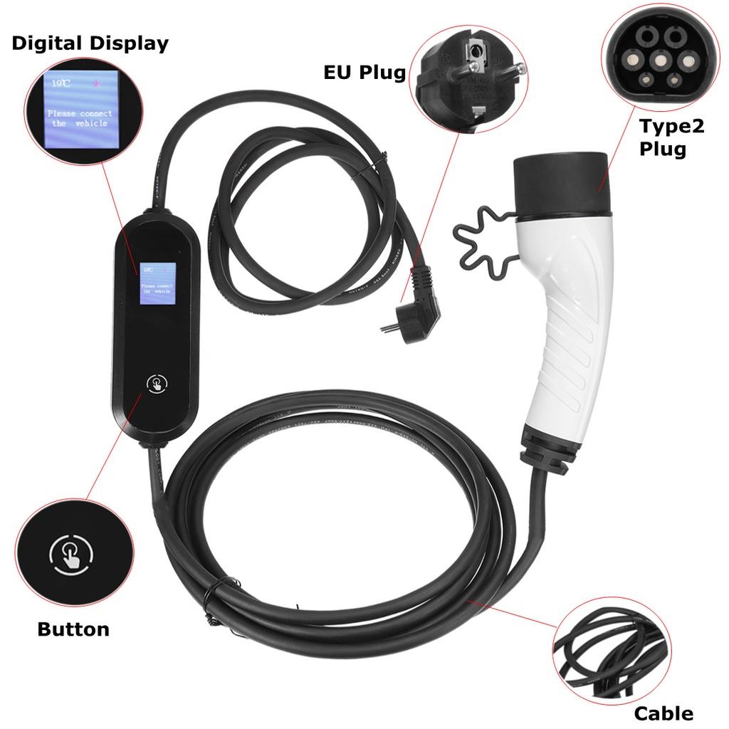 110V/220V Car Portable EV Charger LCD Fourth Gear Charging Cable 16A FCC UL EU Plug for Electric Vehicle