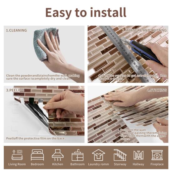 Decorative Adhesive Wall Sheets 3D Gel Faux Mosaic Stickers, Easy Peel & Stick Backsplash Tile Textured Panels Vintage Brick Wallpaper for Kitchen,