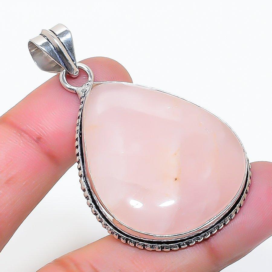 Natural Rose Quartz Gemstone Handmade 925 Sterling Silver Pendant 1.97" AP-15301