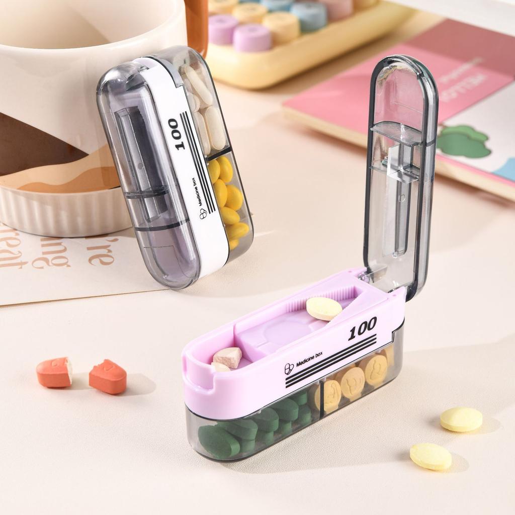 7-Day Portable Pill Organizer with Cutter Multi-Functional Moisture-Proof Medicine Storage Box Trendy Daily Health Management