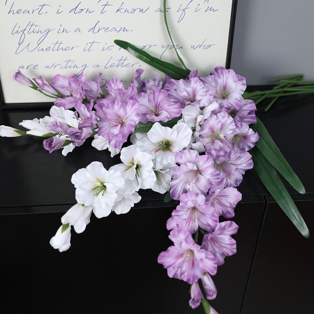 86cm Künstliche Gladiolen Zweig 12 Köpfe Florale Kunst Simulation Orchideen Blumen Real Touch Handgemacht Falsche Rittersporn Blumen