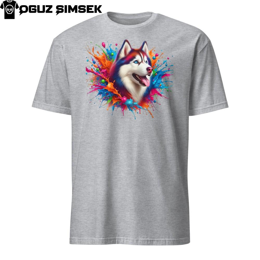 

Vibrant Unisex Siberian Husky T-Shirt | Colorful Dog Design | Short Sleeve Tee 4XL