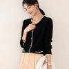 TUHUANG Women's Pure Wool Color-block Knit Cardigan