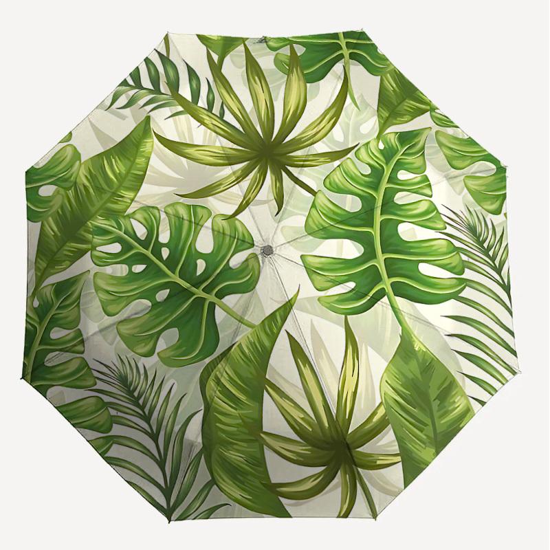 1PC Tropical Leaves Pattern Umbrella-8-Rib Reinforced, Automatic Open, Lightweight & Durable, Cute Fashion Accessory for Outdoor-P71