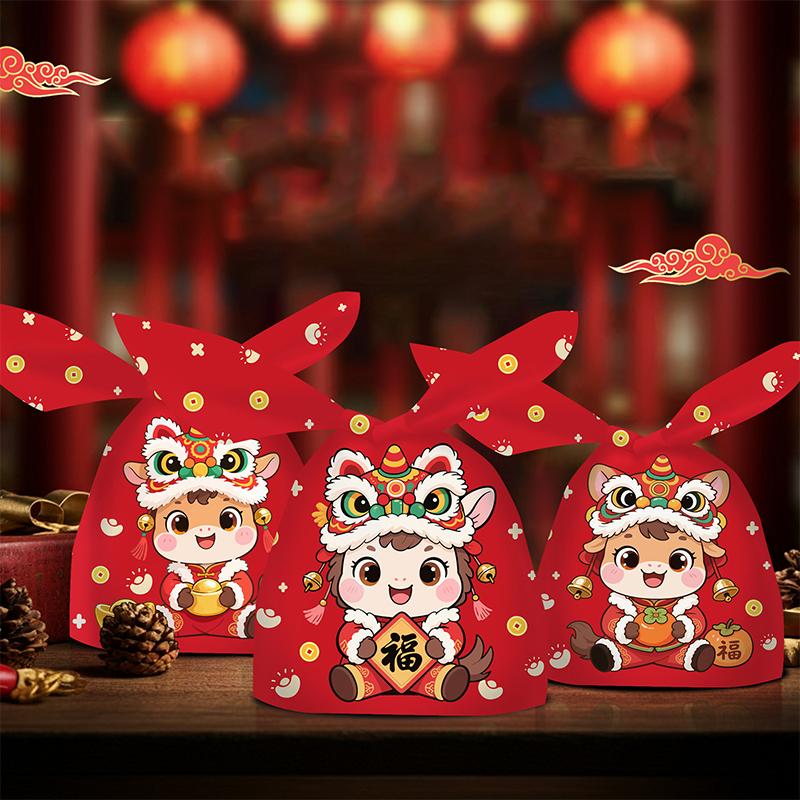 50/100Pcs Year Of The Horse Candy Bags With Drawstring Candy Gift Bags Snowflake Crisp Bag Chinese Year Party Decoration
