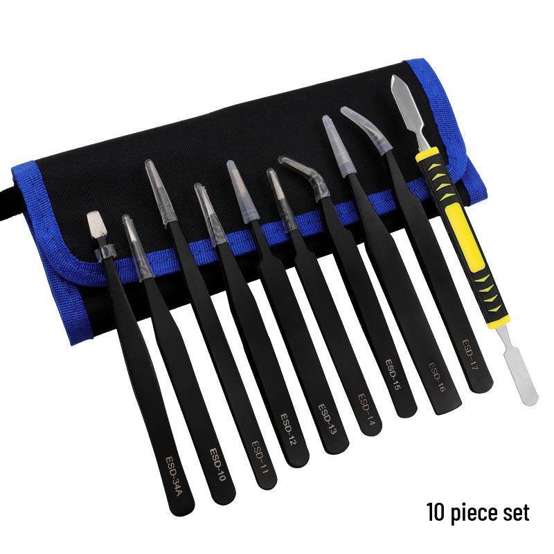 Stainless Steel Tweezers & Pry Bar Set - 10/11 Pieces with Canvas Bag