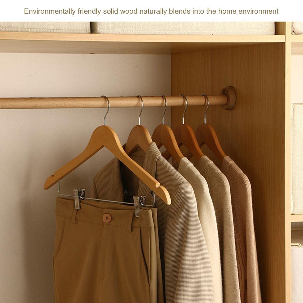 2PCS Trendy Solid Wood Clothes Rack Non Deformable Luxury Closet Storage Hook with Clip Household High-quality Clothes Hanger