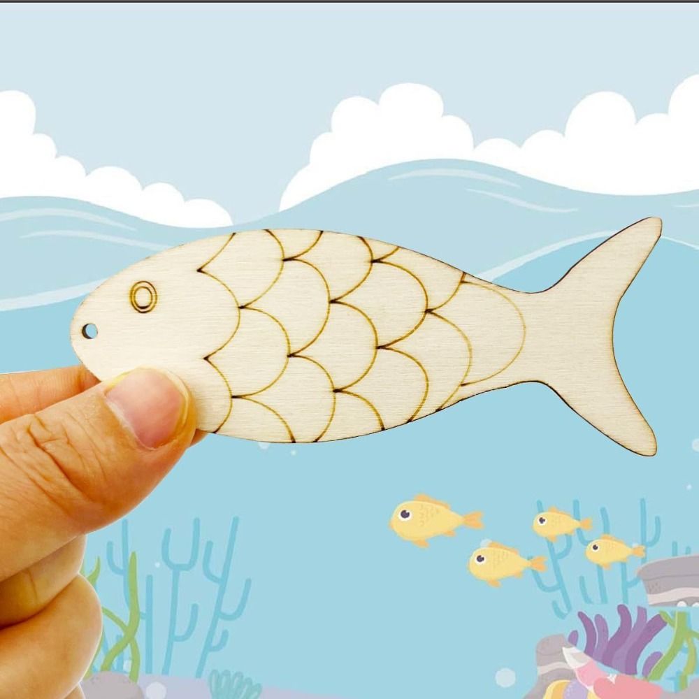 Hemp Rope Wooden Fish Cutouts 10*3.6cm Fish Shaped Wood Cut Out  For Crafts