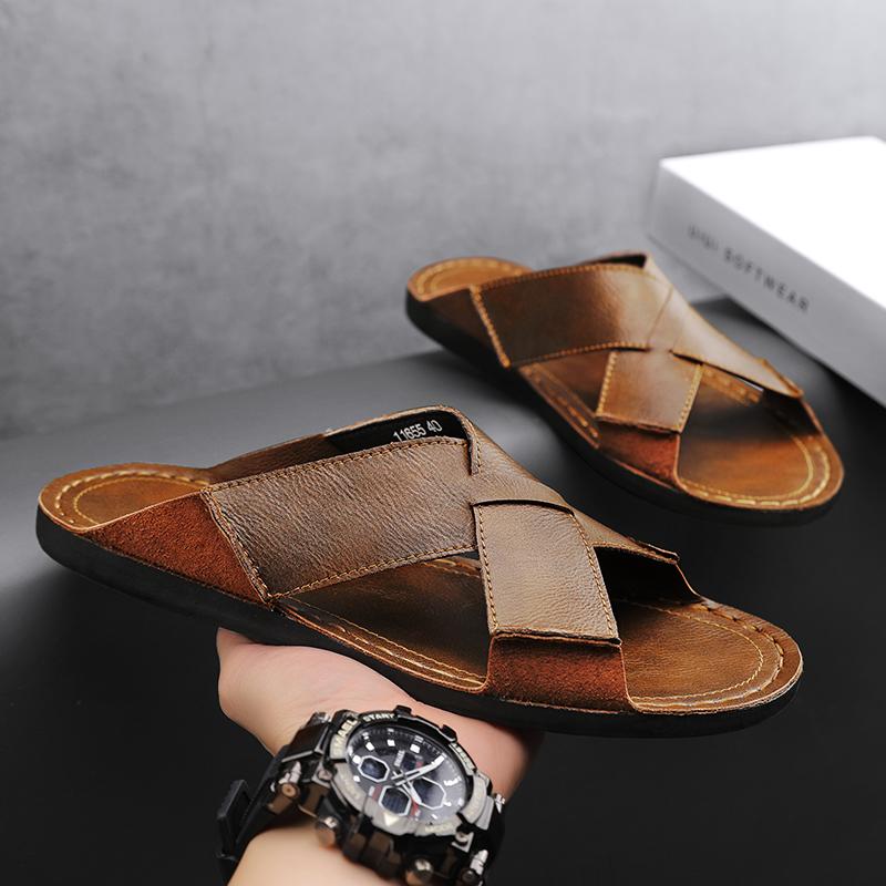 

Men s Sandals outdoor fashi Hand-Stitched soft Sole for businees office work shoes big size 48 38 коричневый