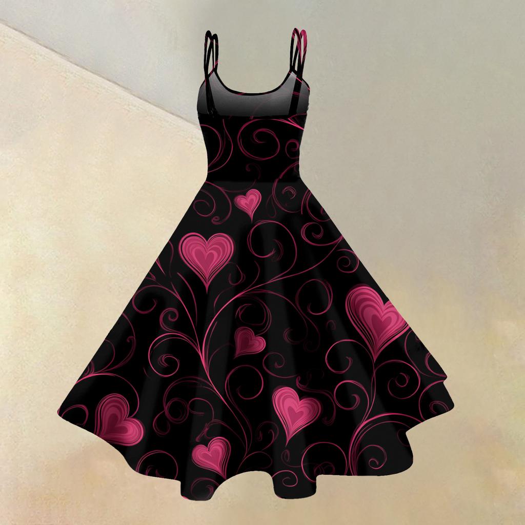 Women's Casual Fashion Valentine's Day Printed Off-Shoulder Sleeveless Dress