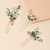 3Pcs/set Wedding Rhinestone Green Leaves Bridal Hairpins Hair Sticks Hair Forks Hair Accessories