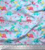 Soimoi Black Japan Crepe Satin Fabric Aster Flower & Dinosaur Kids Print Fabric by Metre 42 Inch