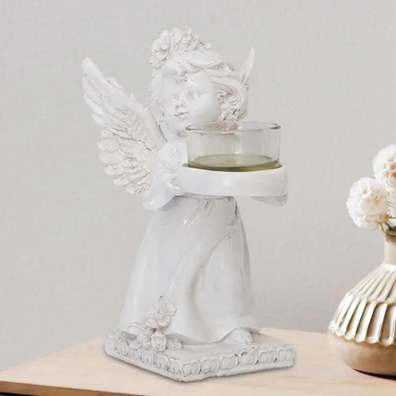 Resin Angel Candle Holder Angel Collection Figurine Angel Statue Tealight Candle Holder Gifts Desktop Tealight Stand Ornaments