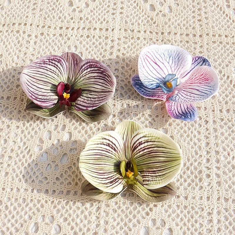 3D Print Big Butterfly Orchid Head Silicone Cotton Artificial Flower Wedding Souvenir Party Gift Box Decor Headdress Flower