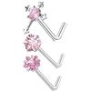 3PC Stainless Steel Flower Nose Piercing Stud Set L Shape Pink Nose Ring Studs Pack Indian Nose Jewelry Bulk Piercing Nariz Lote