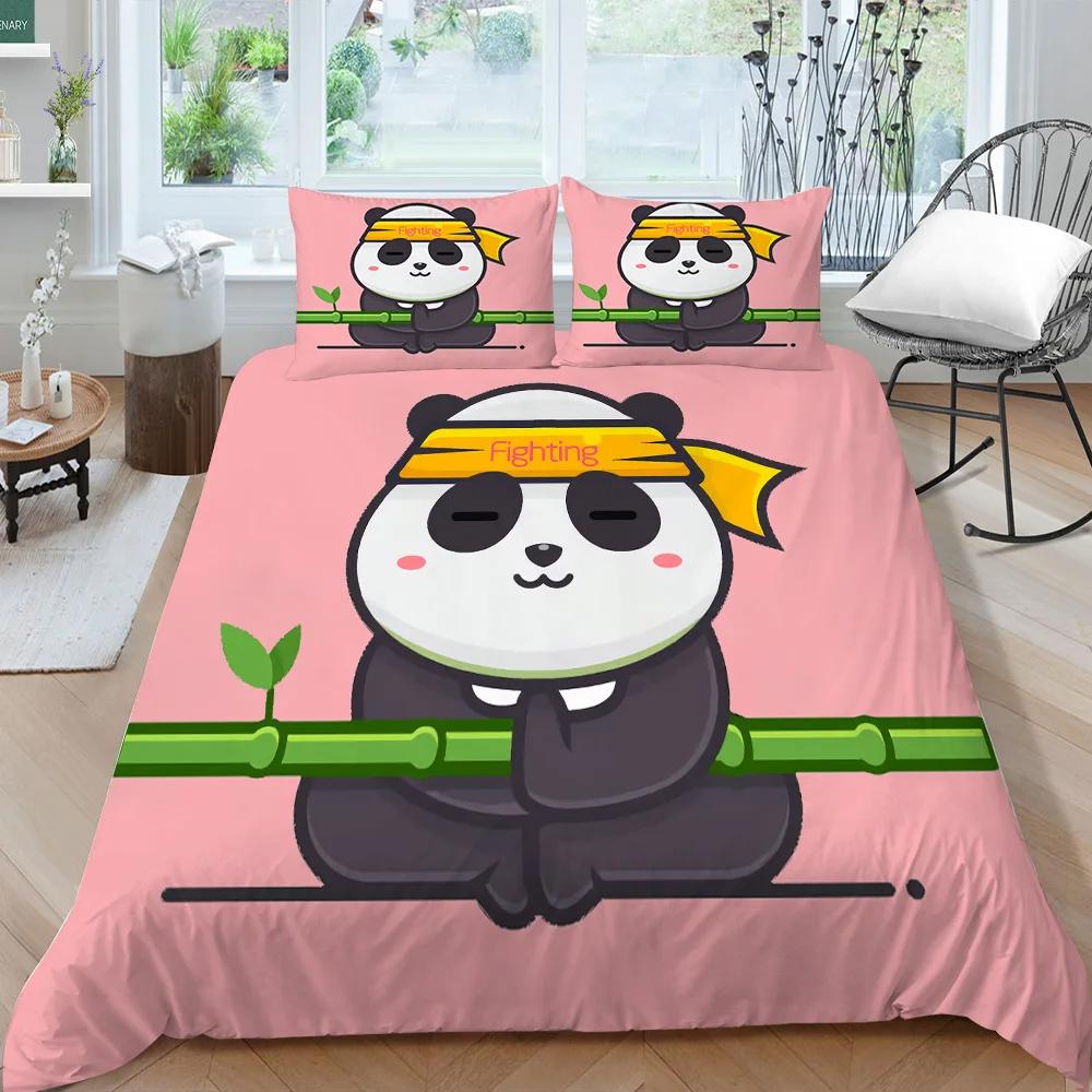 Panda Bedding Set For Boys Girls Cute Cartoon Giant Panda Duvet Cover Set King/Queen Size Yellow Soft Polyester Quilt Cover
