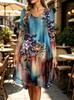 Spring Autumn Women Dress Casual Long Sleeve O-neck 3D Print Loose A-Line Dress Oversized Home Wear Robe