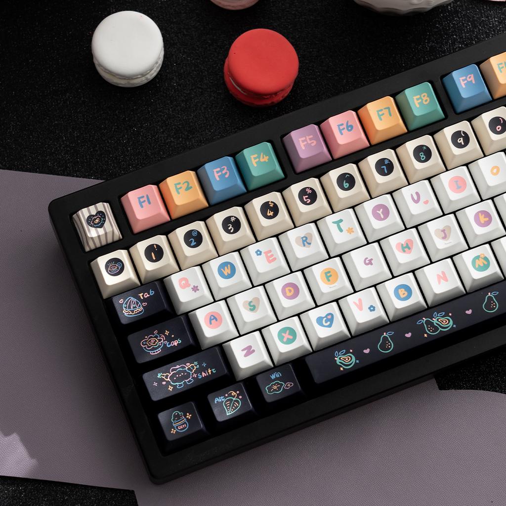 Sweet Crisp Keycaps 152Keys Cherry Pbt Black And White Desserts Feasible Customized Ansi/Iso Layout 7U Space Bar Keycaps
