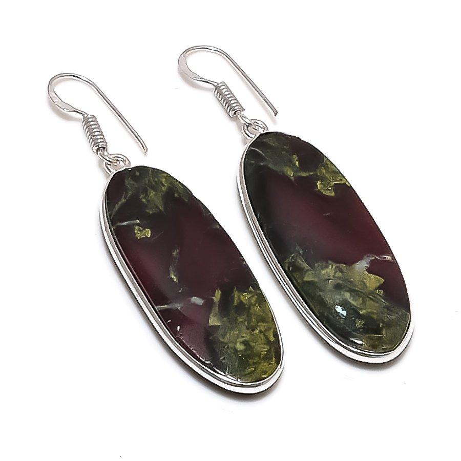 

Natural Dragon Blood Gemstone 925 Sterling Silver Jewelry Earring 2.25 E7c34