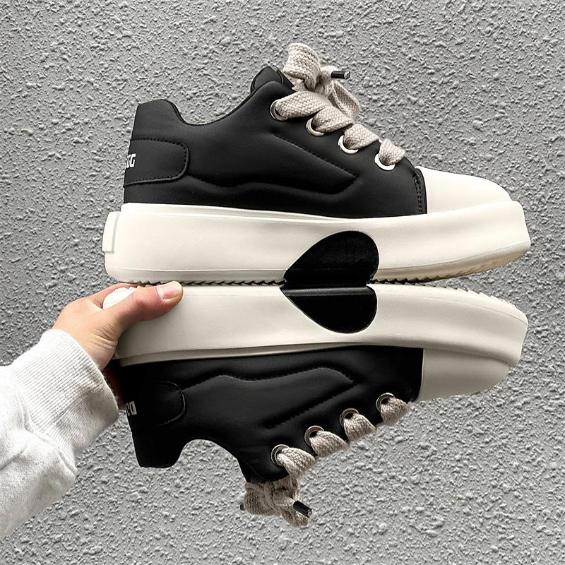 

Толстая подошва, увеличивающая рост, удобные, универсальные, высококлассные белые туфли, модные, повседневные, трендовые кеды, осень и зима, новая мужская обувь 44 чёрный