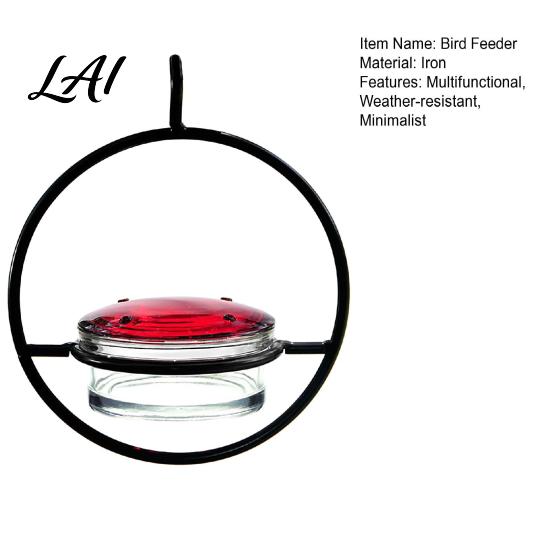 Backyard Bird Watching Supplies Metal Hanging Hummingbird Feeders for Outdoors Feeder with Red Glass Durable Iron Bath Bowl & Perch Decorative