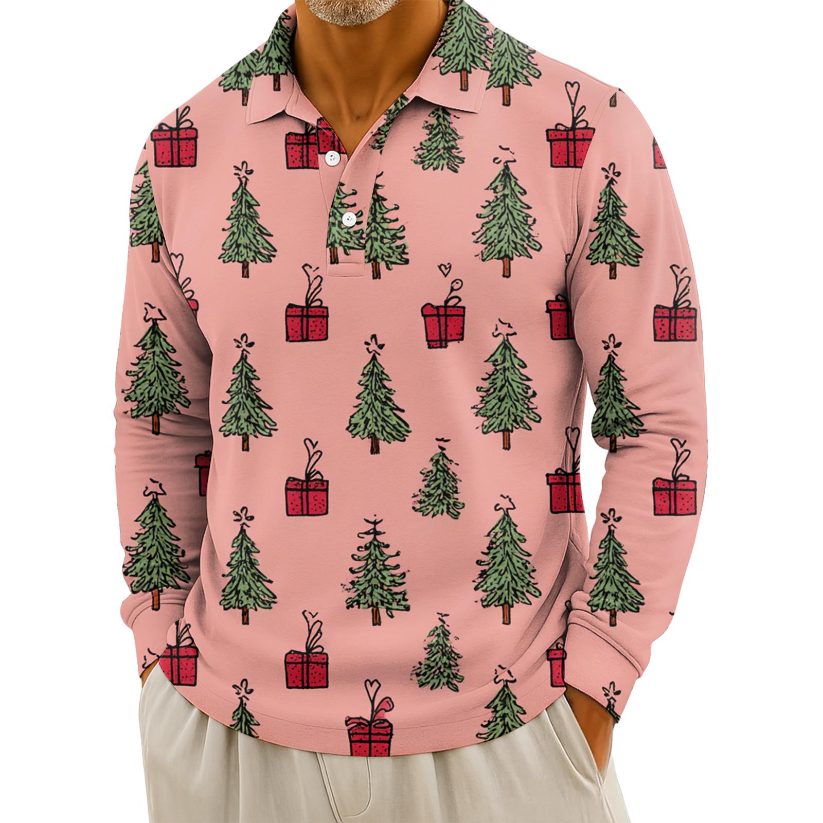 

Мужская повседневная рубашка с длинным рукавом на пуговицах с рождественским принтом XXL розовый