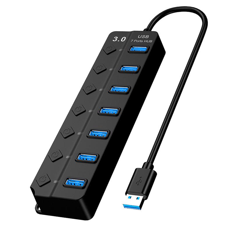 7-Port USB 3.0 Hub 5Gbps High Speed Data Transmission USB Splitter For Laptop