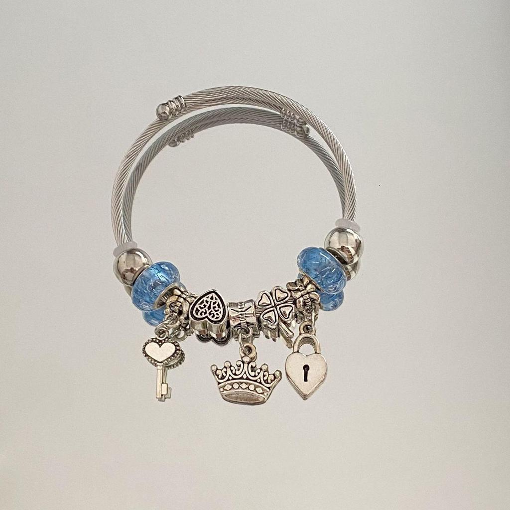 Panjia Dora Women's Stainless Steel Beaded Bracelet - European American Versatile Luxury Jewelry