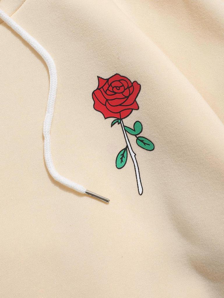 ZAFUL Rose Letter Fleece Kangaroo Pocket Pullover Hoodie
