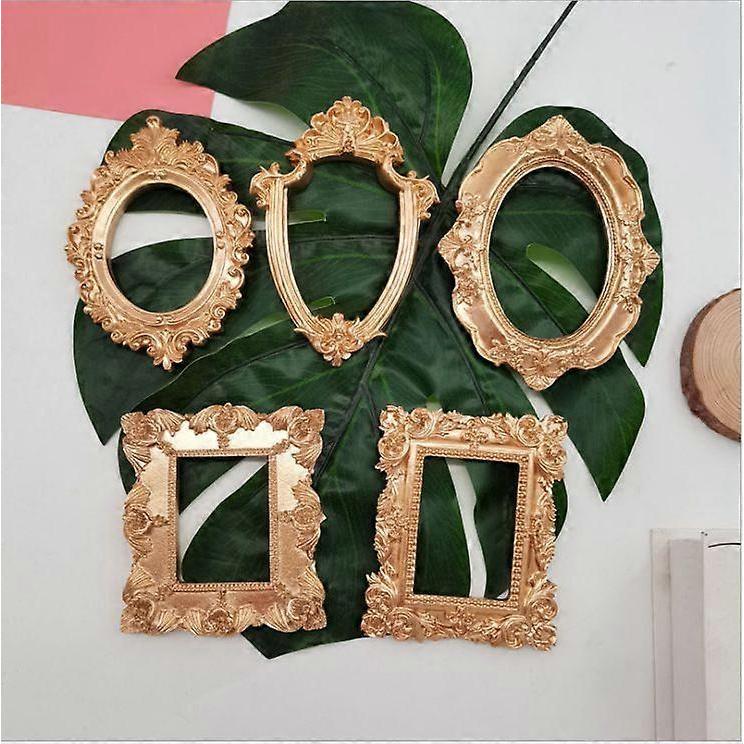 Vintage Gold Frames, 5 Pack Baroque Style Resin Picture Frames, 5 Shapes for Crafts Decorating