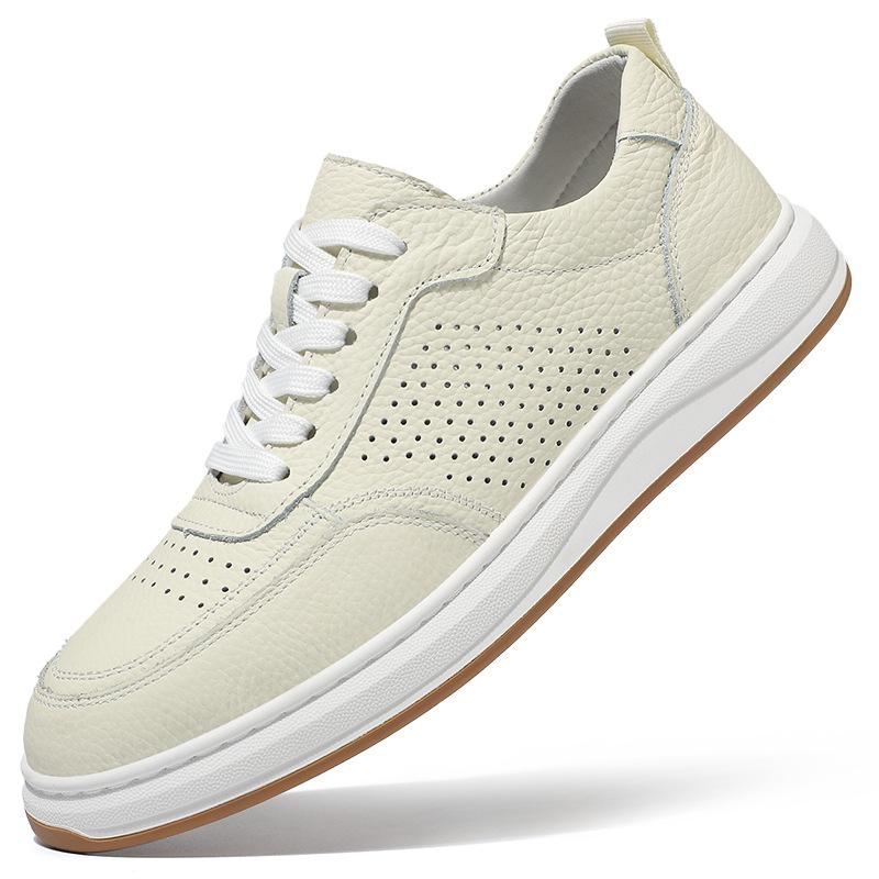 

Осенняя новая обувь для мужчин Натуральная кожа Повседневная обувь с микропорами Плоская обувь для скейтборда Молодежные слипоны 44 бежевый