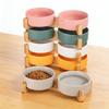 Wooden Rack Ceramic Pet Double Bowl Integrated Eating Drinking Basin No Spill Feeder For Small Cats Dogs Neck Care Pet Supplies