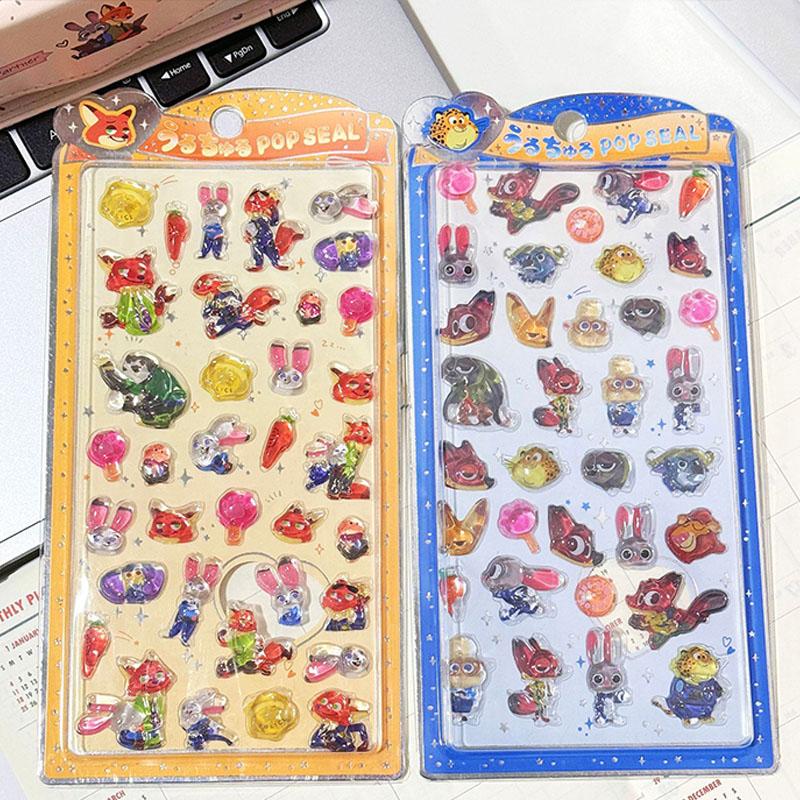 Kawaii Zootopia 3D Relief Crystal Sticker Cute Cartoon Judy Nick Diy Mobile Phone Decor Sticker Student Stationery Gifts