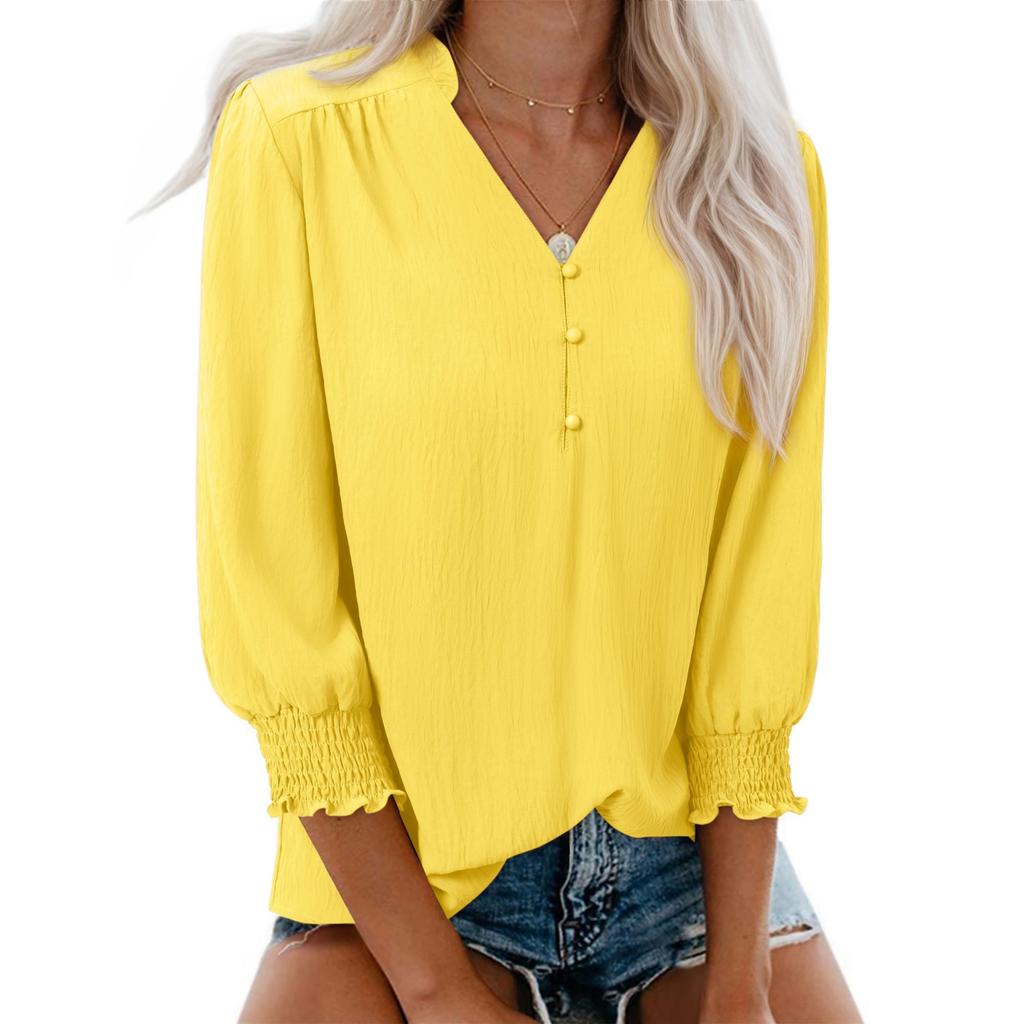 Women's Casual Fashionable V-Neck Blouse With Elasticated Cuffs