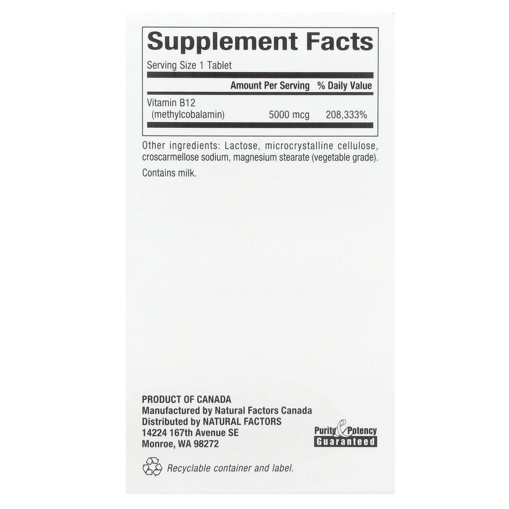 Natural Factors Methylcobalamin, B12, 5.000 mcg, 60 Kautabletten